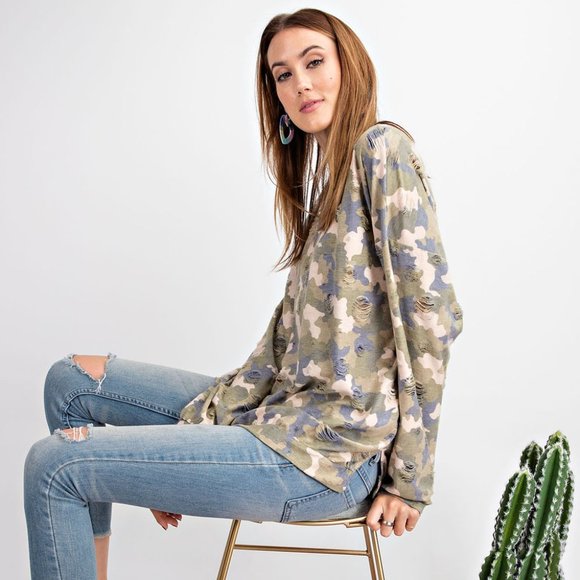 Last One! Distressed camo inspired top - Picture 3 of 4